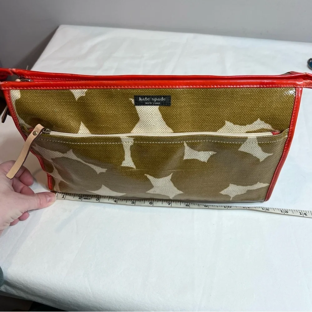 Kate Spade xl toiletries case bag pouch mod  brown burnt red/orange cream